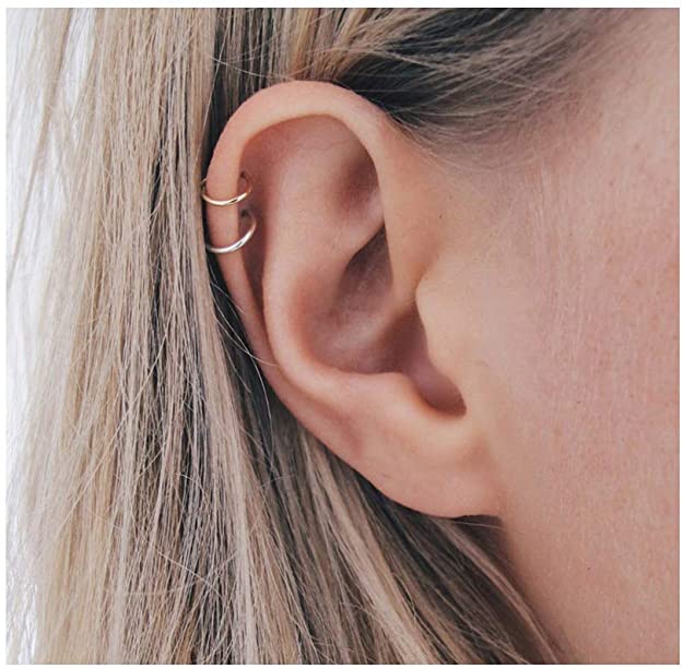 Lcherry Dainty Hoop Earrings for Women 14K Real Gold Plated Cuff Earrings Huggie Stud for Women