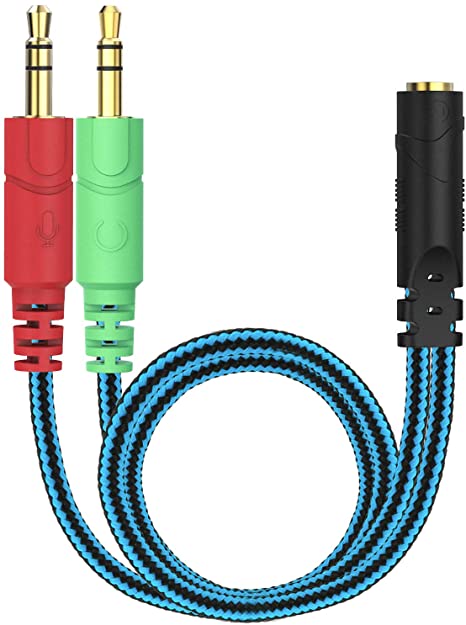 MillSO Headset Splitter 3.5mm CTIA Jack Headset Adapter Mic and Audio Headphone Splitter Cable with Separate Microphone and Headphone Connector for Gaming Headset to PC - 8inch/20CM Blue