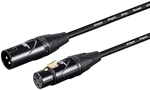 Monoprice Starquad XLR Male to XLR Female Microphone Cable - 15 Feet - Black, 24AWG, Optimized for Analog Audio - Gold Contacts - Stage Right Series