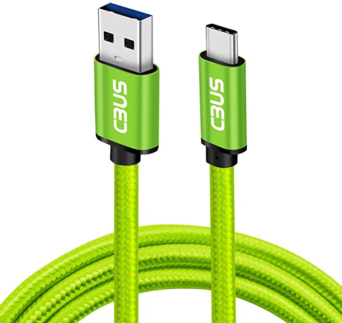 CBUS 6ft Green 3A Heavy-Duty Double Braided Cable USB-C 3.2 to USB-A 3.0 Charger Cable Compatible with GoPro Fusion, Hero7, Hero6, Hero, Nintendo Switch, Samsung Galaxy S8/S9/S10/S10e, LG G7/G8 ThinQ