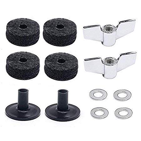 （12 Pieces）Cymbal Replacement Accessories Cymbal Felts Hi-Hat Clutch Felt Hi Hat Cup Felt Cymbal Sleeves with Base Wing Nuts and Cymbal Washer