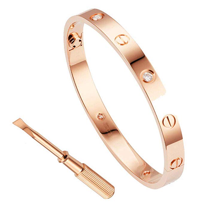 HiCook Titanium Steel Bangle Bracelets for Women Bangle Bracelet Set in Heart and CZ Stone Jewelry Fits 6.5-7.5 Inch Wrists