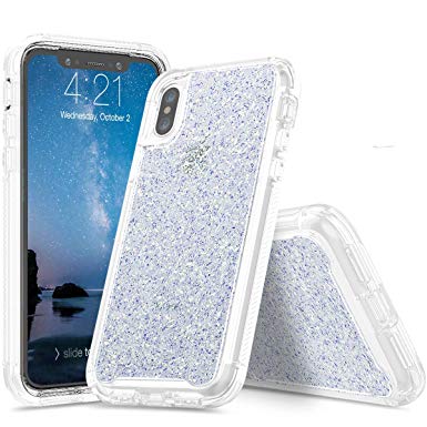 iPhone X Case KiKi Silver Flake Sparkle Luxury iPhone X Case [Glitter Gold Foil] Shockproof Protective Bumper TPU Case Pretty Fashion Design for Girls Women for iPhone X(Diamond)