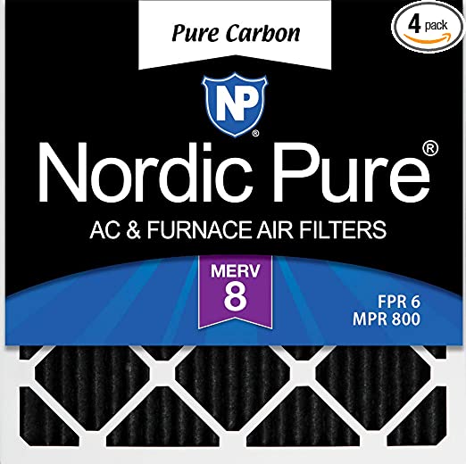 Nordic Pure 20x20x1 MERV 8 Pure Carbon Pleated Odor Reduction AC Furnace Air Filters 4 Pack