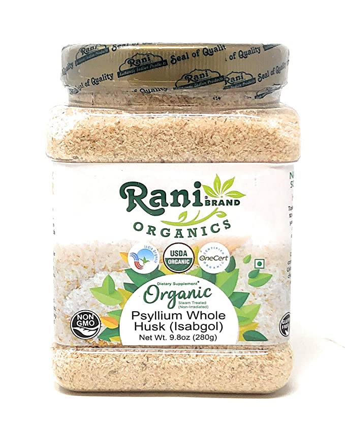 Rani Organics Psyllium Whole Husk Powder (Isabgol), Dietary Fiber Supplement, USDA Organic 9.8oz (280g) PET Jar ~ All Natural | Vegan | Gluten Free Ingredients | Non-GMO | Indian Origin
