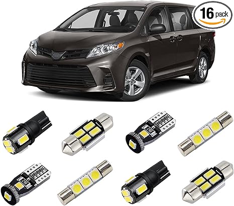 BRISHINE White Interior LED Lights Kit for Toyota Sienna 2011 2012 2013 2014 2015 2016 2017 2018 2019 2020 Super Bright 6000K LED Interior Light Bulbs Package   License Plate Lights and Install Tool