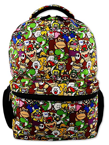 Nintendo Super Mario Brothers Boys Girls Teen 16" School Backpack (One Size, Black/Multi)