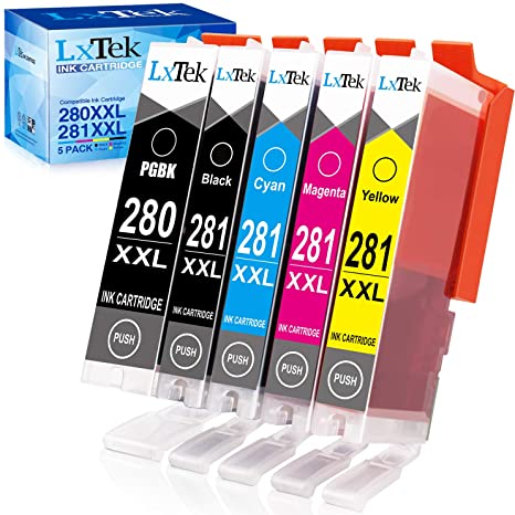 LxTek Compatible Ink Cartridge Replacement for Canon PGI-280XXL CLI-281XXL PGI 280 XXL CLI 281 XXL use with PIXMA TR8520 TS9120 TR7520 TS6120 TS8120 (1 PGBK 1 Black 1 Cyan 1 Magenta 1 Yellow, 5-Pack)