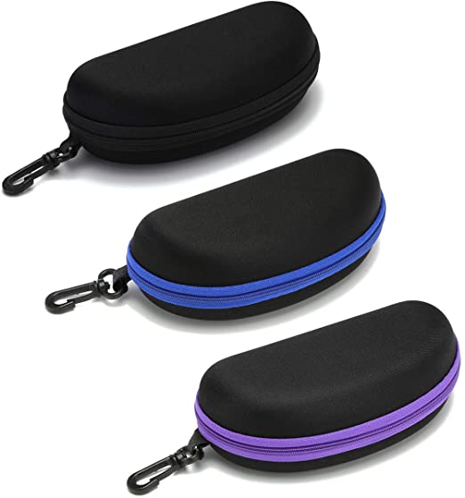 Sunglasses Case,(3 Pack) Portable Travel Zipper Eyeglasses Case Hook For Mens and womens