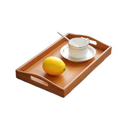 kework Coffee Serving Tray with Handles, Nature Bamboo Tabletop Coffee Tray, Desktop Countertop Free Standing Storage Container for Coffee Tea Breakfast and Fruit, 12.4” x 7.2” x 1.1” (S-Size)