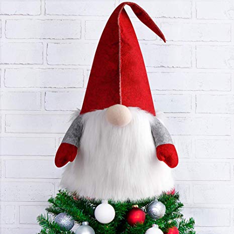 D-FantiX Gnome Christmas Tree Topper, 25 Inch Large Swedish Tomte Gnome Christmas Ornaments Santa Gnomes Plush Scandinavian Christmas Decorations Holiday Home Décor Red