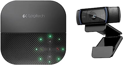 Logitech P710e Mobile Speaker & C920 HD Pro Webcam, Full HD 1080p/30fps Video Calling, Clear Stereo Audio, HD Light Correction, Works with Skype, Zoom, FaceTime, Hangouts, PC/Mac/Laptop - Black