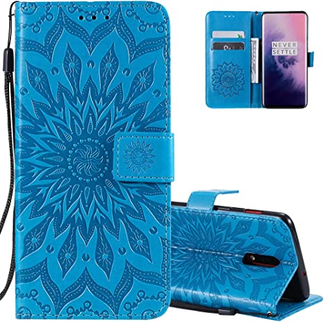EMAXELERR LG K40 Case Cover Stylish Embossed PU Leather Bookstyle Shockproof Flip Wallet Cover Sun Flower with Kickstand Cards Slot for LG K40 KT:Sun Blue