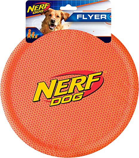 Nerf Dog Nylon Flyer Dog Toy, Frisbee, Lightweight, Durable and Water Resistant, Great for Beach and Pool, 9 inch Diameter, for Medium/Large Breeds, Single Unit, Orange