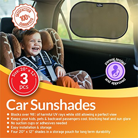 DriveMate Car Sun Shade Side and Rear Window Protectors | Keep Kids and Pets Cooler | Flexible, Heat, Glare, and Light-Blocking Sunshades | Quick and Easy Install (3 Pack)