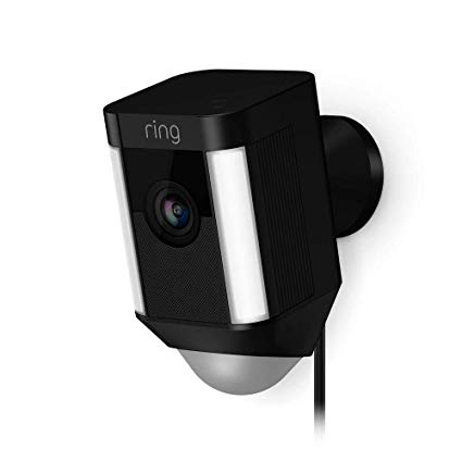 Ring Spotlight Cam Wired: Plugged-in HD security camera with built-in spotlights, two-way talk and a siren alarm, Black