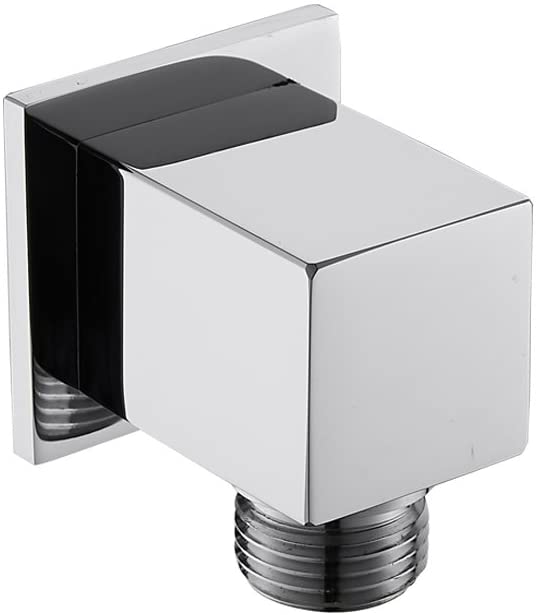 Weirun Brass Modern Bathroom Square Shower Hose Connector 1/2" NPT Wall Supply Elbow Outlet Spout,Chrome