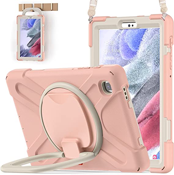 BATYUE Samsung Galaxy Tab A7 Lite Case; Galaxy Tab A7 Lite Case 8.7 inch 2021 Released( SM-T220/ SM-T225) Drop Protection Case for Kids with Pencil Holder, 360° Swivel Stand, Shoulder Strap(Rose Gold)