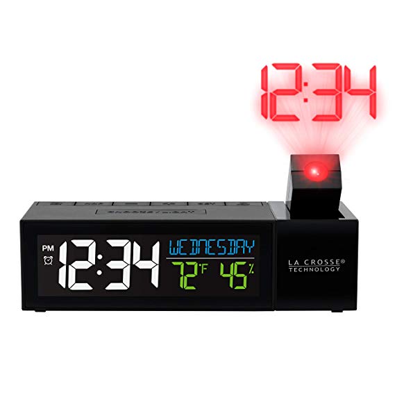 La Crosse Technology 616-1950-INT Pop-Up Bar Projection Alarm Clock with USB Charging Port, Black