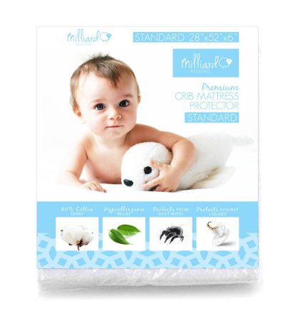 Milliard Crib Mattress protector, Soft Waterproof Cotton Blend is Baby Safe and Hypoallergenic