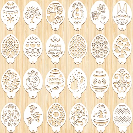 24 Pieces Easter Stencils Easter Eggs Stencils Painting Stencils Drawing Templates Reusable Plastic Craft Painting Rabbit Drawing Stencil for Kids Cookie Card DIY Project Party Favor (Cute Style)