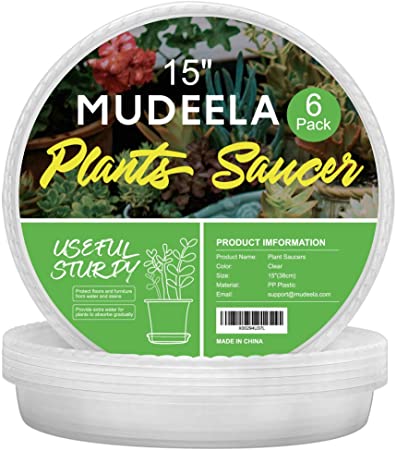 MUDEELA 6 Pack of 15 inch Plant Saucer, Durable Plastic Plant Trays for Indoors, Clear Plastic Flower Plant Pot Saucer, Made of Thicker, Stronger Plastic, with Taller Design