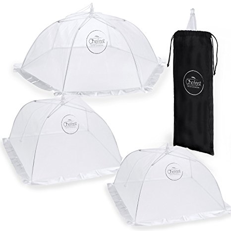 Chefast Food Cover Tents (4 Pack) - Premium Set of Pop Up Mesh Covers in 3 Sizes and a Reusable Carry Bag - Umbrella Screens to Protect Your Food and Fruit From Flies and Bugs at Picnics, BBQ & More