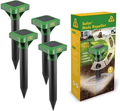 Pack of 4 Outdoor Mole Repellent Solar Powered Ultrasonic Gopher Repeller Stake Sonic Groundhog Deterrent Spike (4)