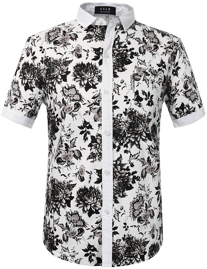 SSLR Men's Flower Buttondown Short Sleeve Shirt