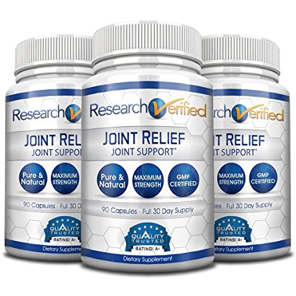 Research Verified Joint Relief - 100% Natural Glucosamine, MSM and Turmeric, Boswellia + Vitamins for Pain Relief and Joint Support - 3 Bottles (3 Months Supply)