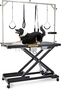 CO-Z Electric Dog Grooming Table, 50" Heavy Duty Pet Grooming Table with Height Adjustable Leveling Wheels 4 Nooses Tool Organizer, Large Dog Grooming Station for Pets Bathing Drying, 240lb Cap, Black