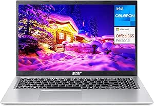 acer 2024 Newest Aspire 1 Slim Student Laptop Computer, 15.6" FHD Display, Intel Celeron Dual-core Processor, 12GB RAM, 128GB eMMC, 1-Year Microsoft 365, Business Laptop, Thin & Light, Win 11 Home S