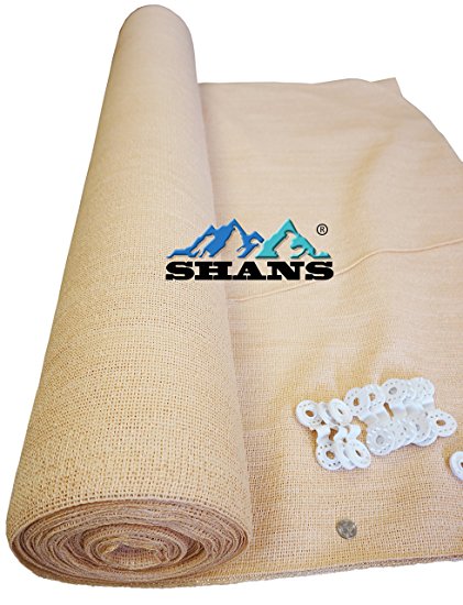 SHANS Shade Cloth Fabric Wheat 65% ~70%Sunshine Ultraviolet Blocking Rate Free Clips (20ft x 20ft)