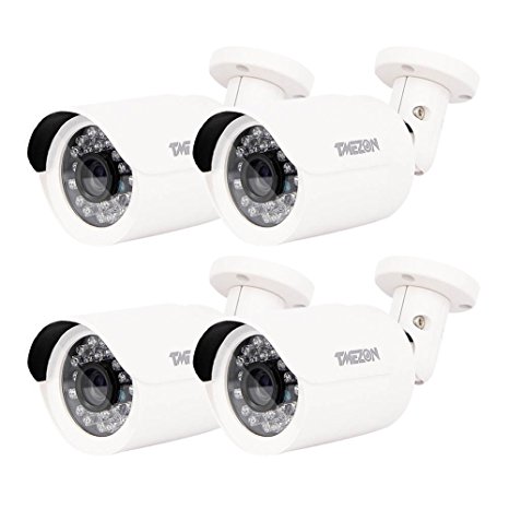 TMEZON® 4 Pack 1.0 Mega Pixel 720P 1280*720P HD-IP Full Real Time Weatherproof Outdoor Network ONVIF IP Security Camera IR Cut Day Night Vision 24IR IR LEDs for NVR System PoE Power Over Ethernet