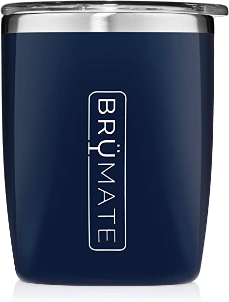 BrüMate Rocks 12oz Insulated Low Ball Cocktail Tumbler With Splash-proof Lid - Made With Triple Insulated Stainless Steel (Navy Blue)