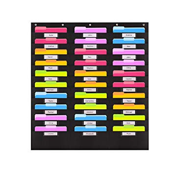 Heavy Duty Storage Pocket Chart with Nametag with 30 Pockets | Hanging Wall File Organizer by Hippo Creation - Organize Your Assignments, Files, Scrapbook Papers & More (Black)