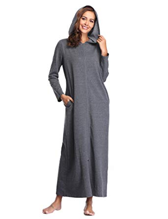 Lusofie Robes for Women Zipper Front Hoodie Long Bathrobe with Pockets Loungewear(Restock on 22nd November)