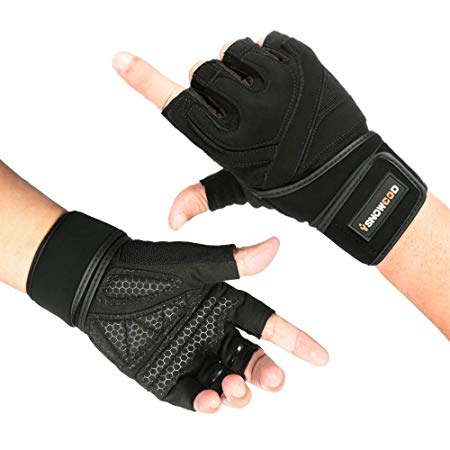 isnowood Weight Lifting Gloves with Wrist Wraps Support - Full Palm Protection & Extra Grip - Gym Gloves for Workout Exercise, Fitness, Powerlifting, Cross Training