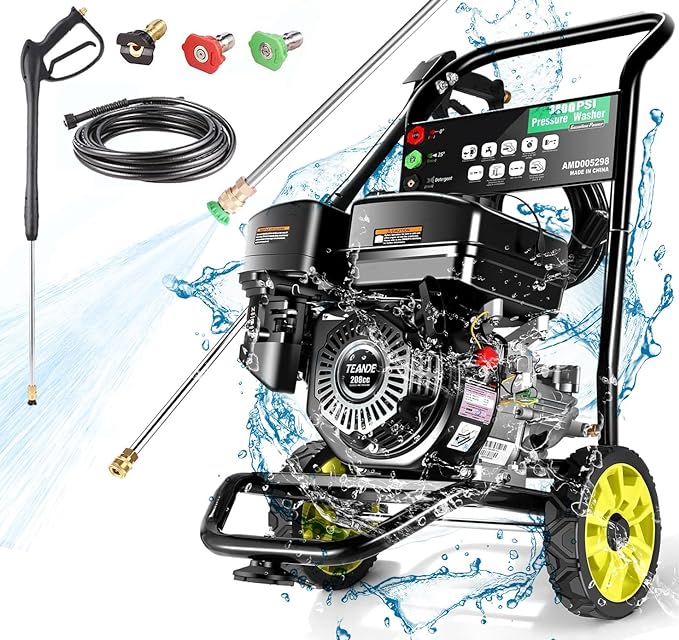 mrliance 3800PSI Pressure Washer 2.6GPM Gas Power Washer 208CC Gas Powered Washing Machine Commercial High Pressure Washer with 25ft Hose&3 Nozzles for Patio Garden Yard Vehicle,EPA/CARB/ETL Compliant