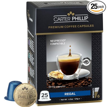 Nespresso Compatible Capsules - 25 Count - Premium Dark Roast Espresso by Carter Phillip Fine Coffee - Fits Nespresso Original Line Machines - Delicious Alternative to Nespresso Pods