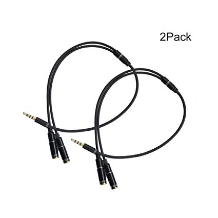 Seadream 2Pack 3.5mm Audio Stereo Y Splitter Cable,3.5mm Male to 3.5mm Double Female Cable Adapter,Compatible with iPhone, Samsung, LG Smartphones, Tablets, MP3 Players and More,Metal Housing (Black)