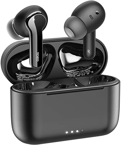TOZO NC2 Hybrid Active Noise Cancelling Wireless Earbuds, ANC in-Ear Detection Headphones, 6 Mics ENC Clear Calls, IPX6 Waterproof Bluetooth 5.2 TWS Stereo Earphones, Premium Deep Bass Headset, Black