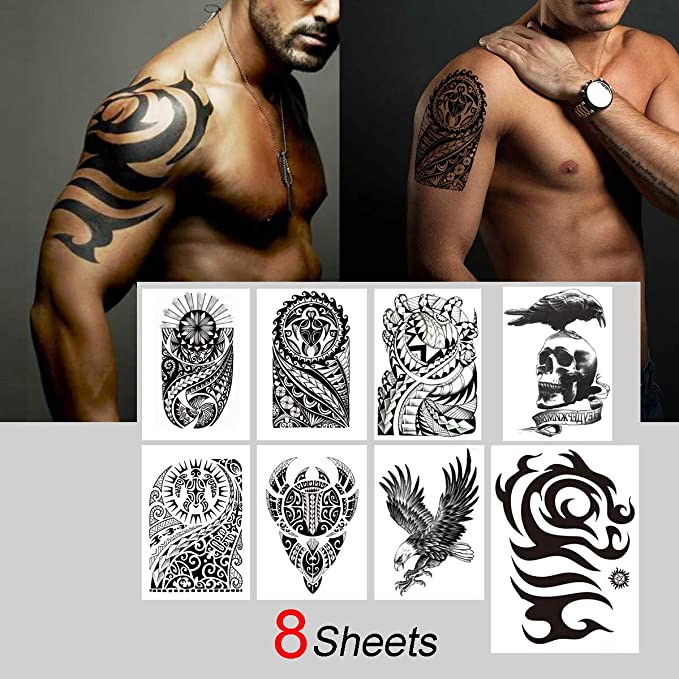 Kotbs 8 Sheets Temporary Tattoo for Men Women Waterproof Large Totem Temporary Tattoos Sticker Body Art Makeup Fake Tattoo Paper