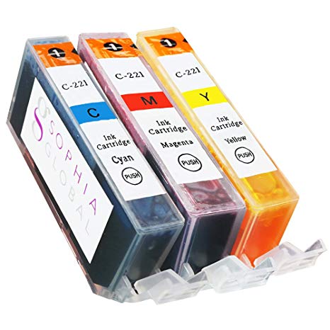 Sophia Global Compatible Ink Cartridge Replacement Set for Canon CLI-221 (Pack of 3: 1 CLI-221 Cyan, 1 Magenta, 1 Yellow)