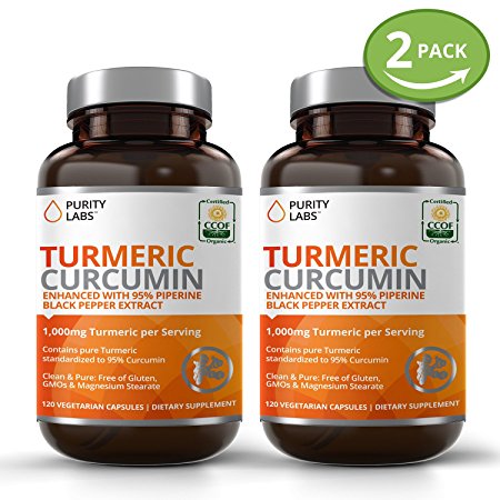 2 Bottle Bundle - Save an Extra 10% - Certified Organic Turmeric Curcumin Supplement 120 Count 1,100mg Tumeric capsules per Serving with 95% Curcuminoids and Piperine Black Pepper Extract