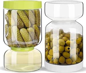 ZENS Pickle Jar with Strainer Flip, 2 Pack 51oz Pickle Container Hourglass Jar for Pickle Juice Separator, Anti-Slip Leakproof Canning Jar for Storage Oliver, Dill Sliced Pickles,Gifts for Mom