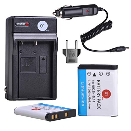 2x DOT-01 Brand 1200 mAh Replacement Nikon EN-EL19 Batteries and Charger for Nikon S7000 Digital Camera and Nikon ENEL19