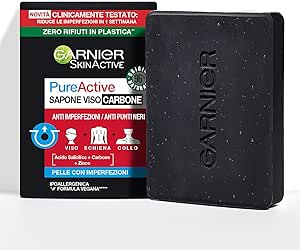 Garnier PureActive Sapone viso e corpo al carbone, Anti-imperfezioni, Formula vegana con 98% di ingredienti naturali, 100 g