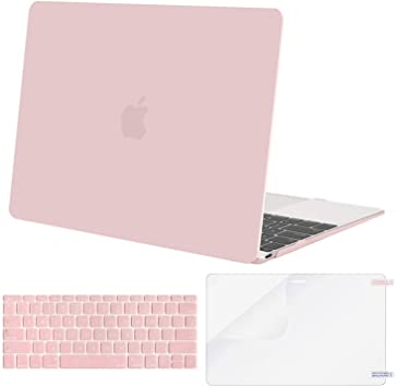 MOSISO Plastic Hard Shell Case & Keyboard Cover Skin & Screen Protector Compatible with MacBook 12 inch with Retina Display (Model A1534, Release 2017 2016 2015), Rose Quartz