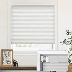 LazBlinds Cordless Cellular Shades, No Tools No Drill Light Filtering Honeycomb Shades Pleated Blinds for Windows, 28'' W x 48'' H, Light Grey